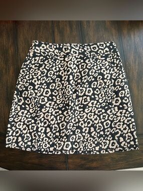 LOFT Women's 4P Petites Short A-Line Skirt Black Light Pink Animal Print Pockets